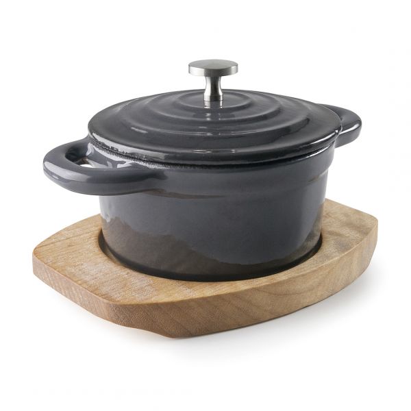 25846 Каструля чавунна з кришкою d-10 см  на дерев'яній підставці