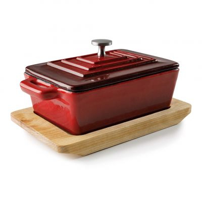 25855ВП Каструля чавунна з кришкою 13х9х4,5 см на дерев'яній підставці