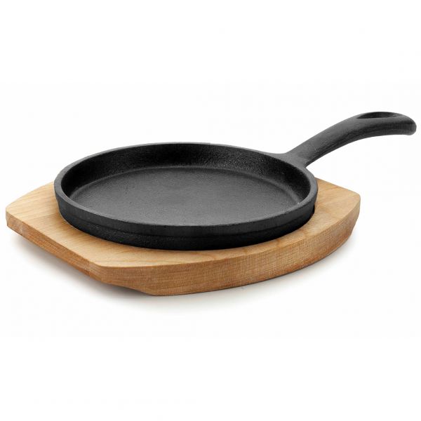 25877 Пательня чавунна кругла d-12,5 см на дерев'яній підставці