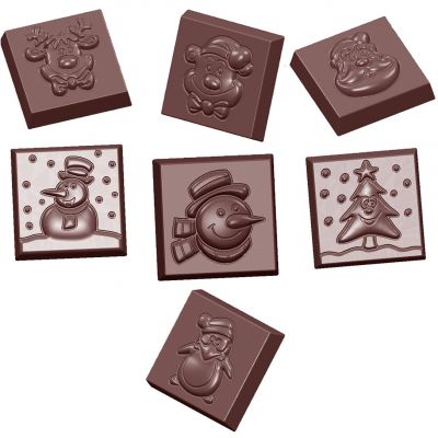 1660 CW Форма для шоколаду "різдво" 7 фігур 31х31 мм h10 мм, 3х7 шт./9 г