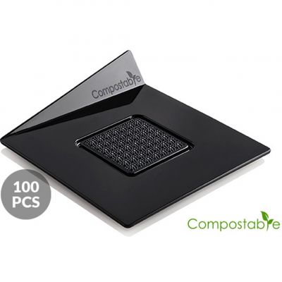 SET 100 COMPOSTABLE BLACK TRAYS - SQUARE Набір підставок під десерти 100 шт. 83x83 мм