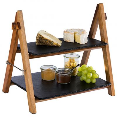 00958 Підставка дерев'яна з дошками зі сланцю 26,5х36,5 см,  h-34 см