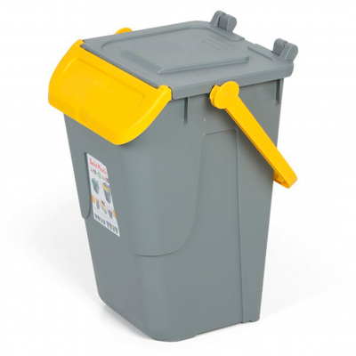 11/35GRB-GIA Контейнер для сміття  370х370 h520 мм, 35 л (сірий) з жовтою кришкою та ручкою