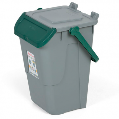 11/35GRB-VES Контейнер для сміття  370х370 h520 мм, 35 л (сірий) з зеленою кришкою та ручкою