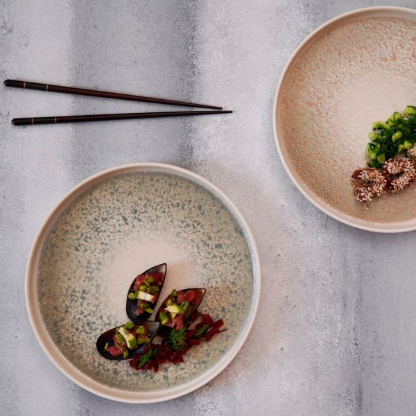 NM-HL-23-RD Тарілка кругла з бортом 90° 23 см, декор Natura Ocean, серія "Tinta"