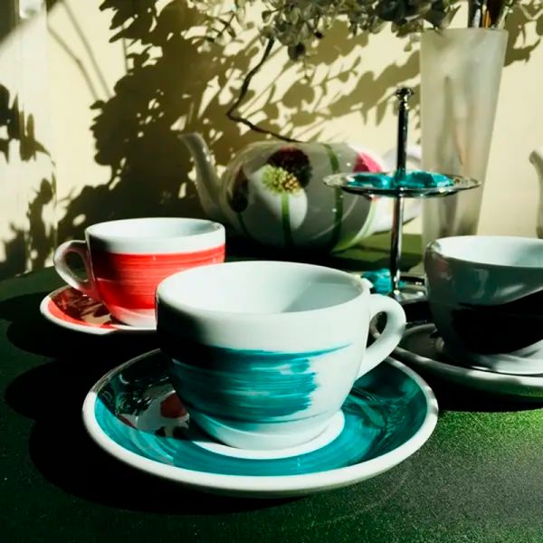 35119 Чашка cappuccino 180 мл Green Teal "Verona Millecolori Hand Painted Brush stroke B with handle