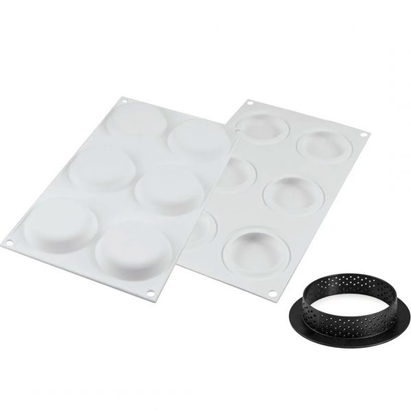 KIT TARTE RING ROUND D80 MM Форма силіконова d 67  h 15 mm + 6  кілець  (d 80 mm, h 20 mm) - 1*6 фор