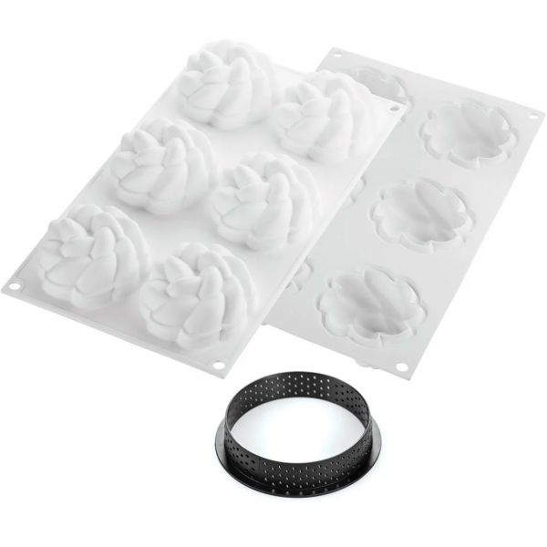 KIT TARTE RING FLEUR D80 MM Форма силіконова Ø67-99 h35 mm + 6 кілець (d 80 mm, h 20 mm) - 1*6 форма