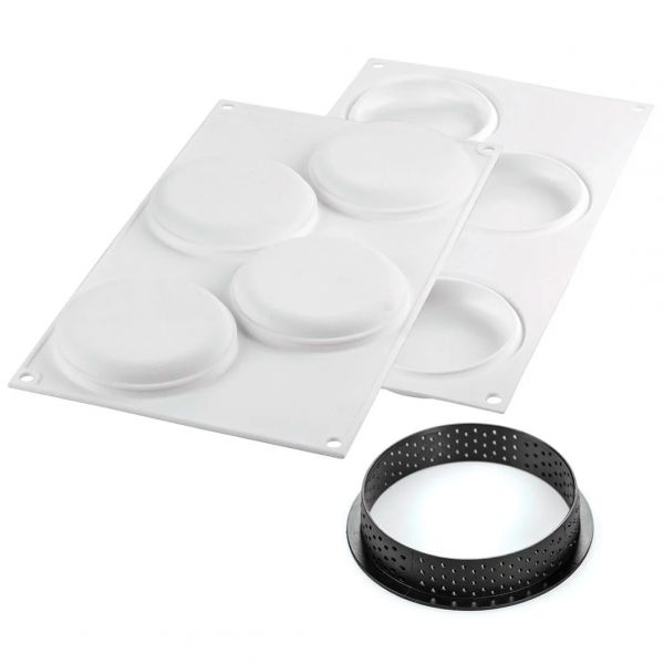 KIT TARTE RING ROUND D100 MM Форма силіконова d 85  h 15 mm + 4  кільця  (d 100 mm, h 20 mm) - 1*4 ф