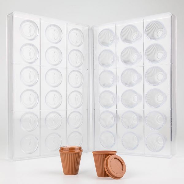 MA1073 Набір форм 2 шт для шоколаду "Barista" - cтакан: ø 35 мм, h 35 мм (18 шт) - 8 г: кришка: ø 35