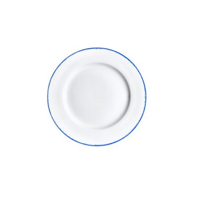 Тарілка кругла з бортом Alt Porcelain, біла з синім краєм 25 см
