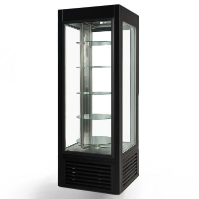 Вітрина холодильна кондитерська SW 504 L/O Atena (з агр., чорна, з обертаючимися полицями)