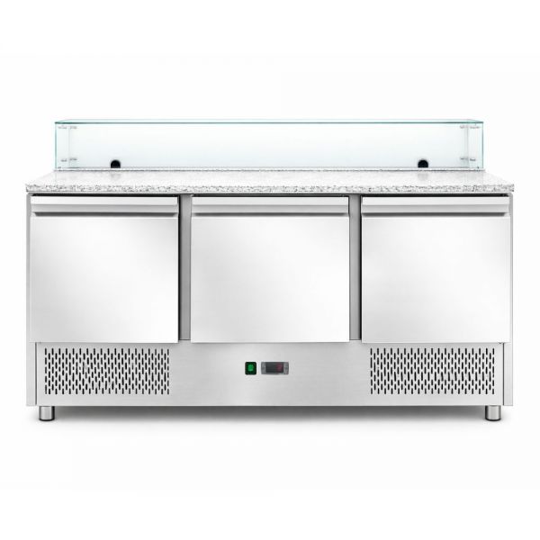 Саладета Hurakan HKN-PZLGV3S 3-х дверна з гранітною поверхнею і склом