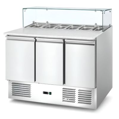 Саладета Hurakan HKN-GXSD3GN-GC 3-х дверна з гранітною поверхнею і склом