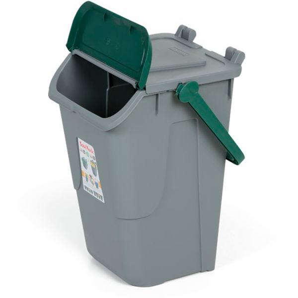 11/35GRB-VES Контейнер для сміття  370х370 h520 мм, 35 л (сірий) з зеленою кришкою та ручкою
