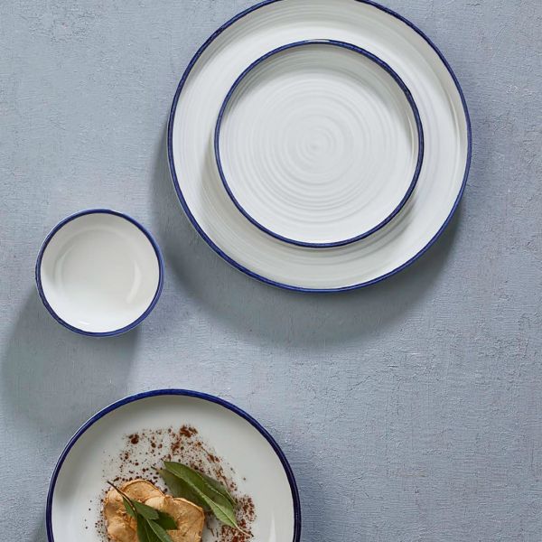 HL-NBL-19-DZ Тарілка кругла рельєфна з бортом 90° 19 см, декор "Navy Blue", серія "Helix"