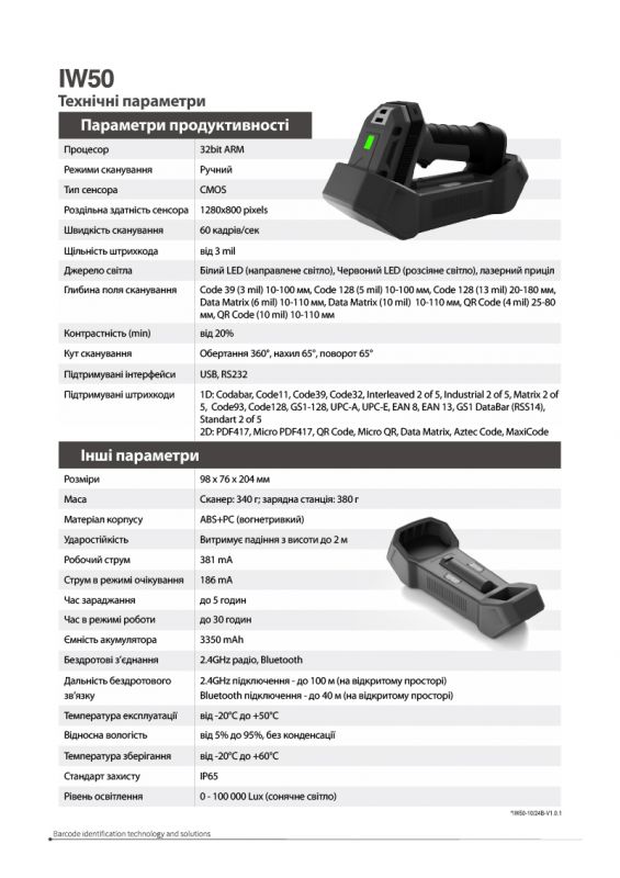 Сканер штрих-кода Sunlux IW50 HD+DPM (Bluetooth+Radio) для наддрібних, щільних мікроштрихкодів