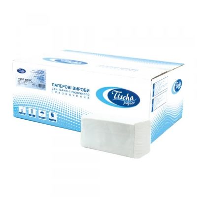 Рушники паперові V-складка BASIC, біла 100% целюлоза, двошарові Рушники паперові V-складка BASIC, біла 100% целюлоза, двошарові