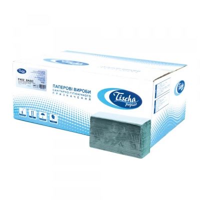 Рушники паперові Z-складка BASIC, зелені,  макулатура, одношарові